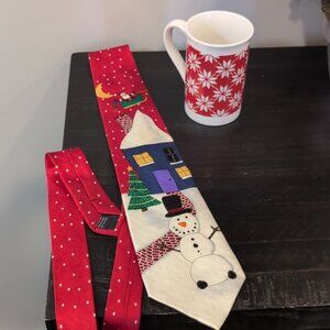 Jingle Bells Mens Silk Tie Christmas Santa Snowman PLUS Royal Norfolk Winter Mug